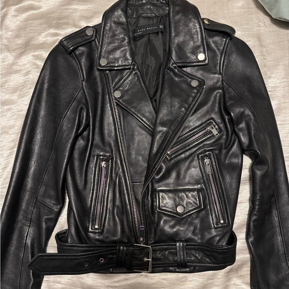 Zara Black Leather Moto Jacket